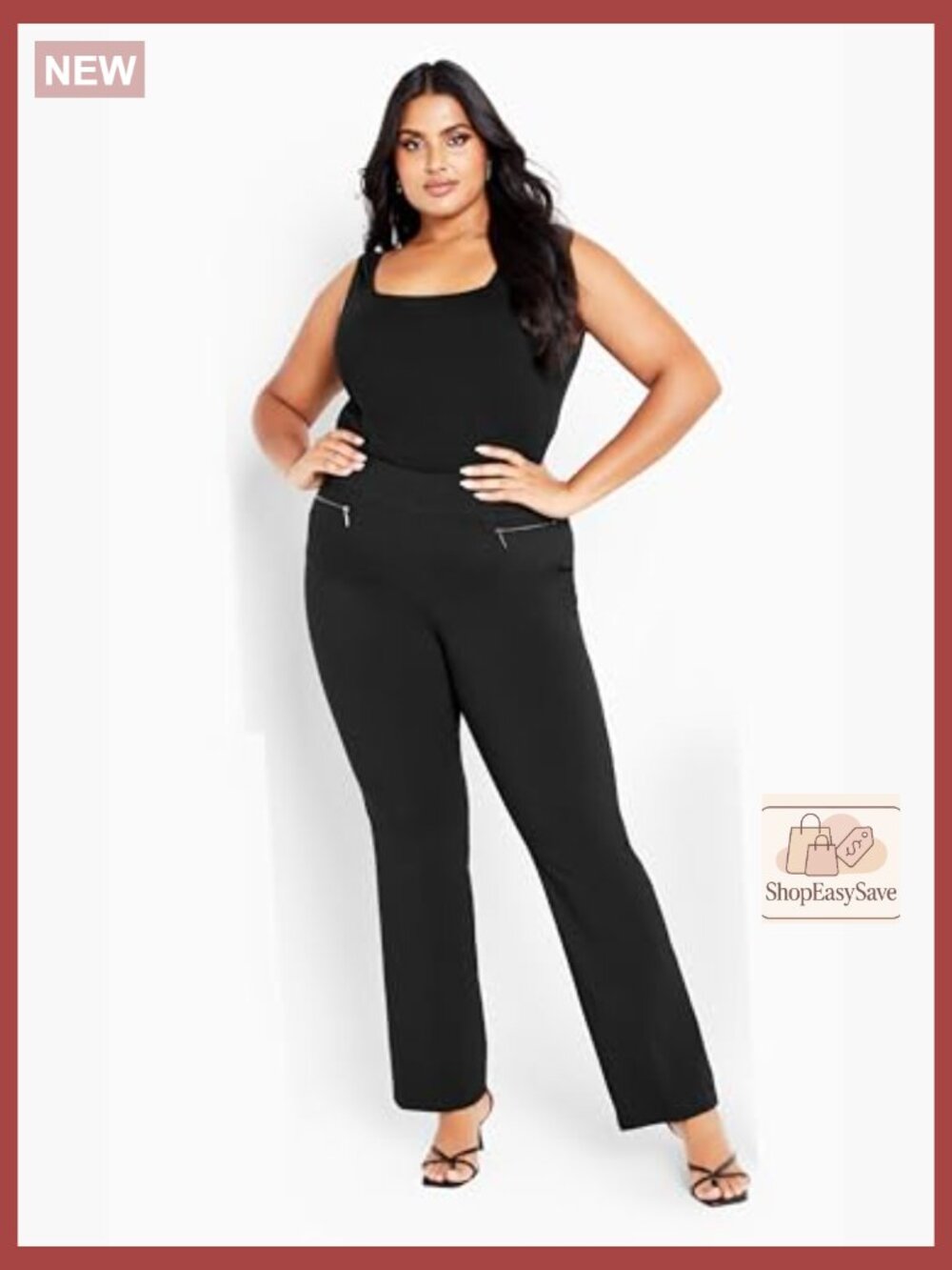 Plus Size Pull On Straight Leg Pants Elastic Back Waist Side Pockets Lightweight - Picture 2 of 7